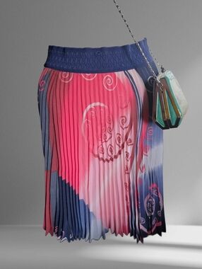 Coraline Inspired Pleated Midi Skirt | Whimsigoth Surreal Print
